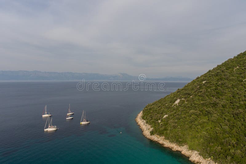 Sailing On Adriatic Sea Makarska Korcula Croatia Aerial Drone Photo