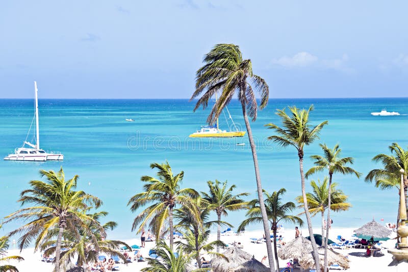 Sailing in the blue caribic sea stock images