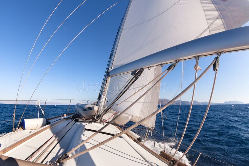 Sailing boat deck in the sea