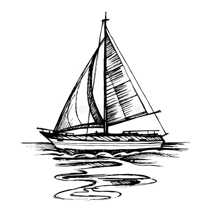 Sailing Boat Vector Sketch Isolated with Reflection Stock Vector ...