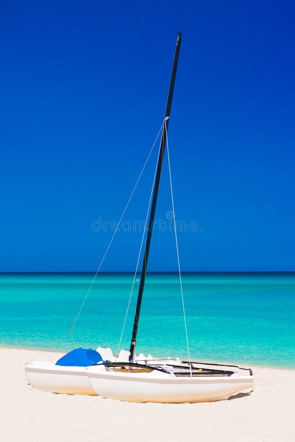 Sailing boats on a deserted beach in Cuba