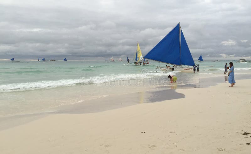 Sailing boats on the White beach in Boracay, Philippines. Philippines atm machine stock images, royalty-free photos and pictures