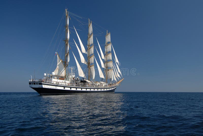 Sailing Frigate Under Full Sail in the Ocean Stock Photo Image of
