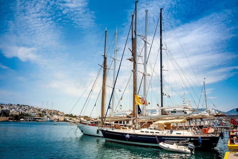 Sailing, motor boats in the harbor of marina Zeas .Pireas.Greece.