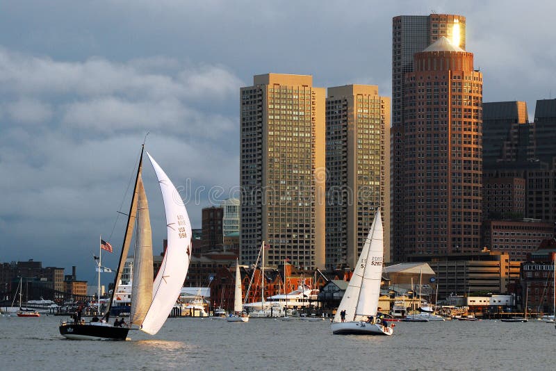 Sailing Past the Boston Skyline Editorial Stock Image Image of east