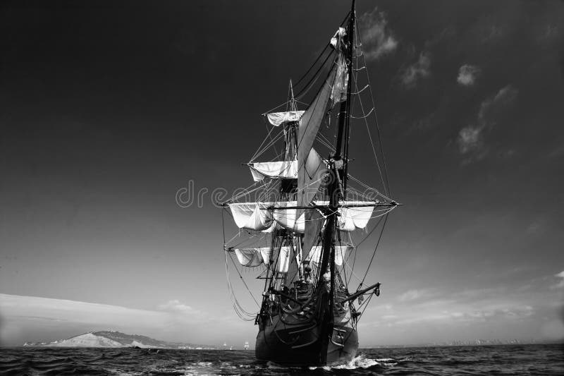 Tall Ship Sailing at Sea Under Full Sail Stock Photo Image of master
