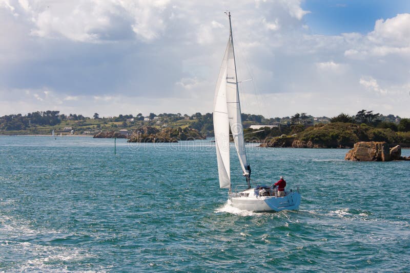 Sailing Ship Along the French Coast of Bretagne Stock Photo Image of