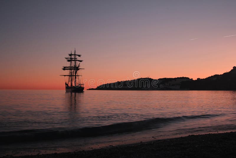 Sailing Ship at Sunset in Spain Stock Photo Image of deep, rigging