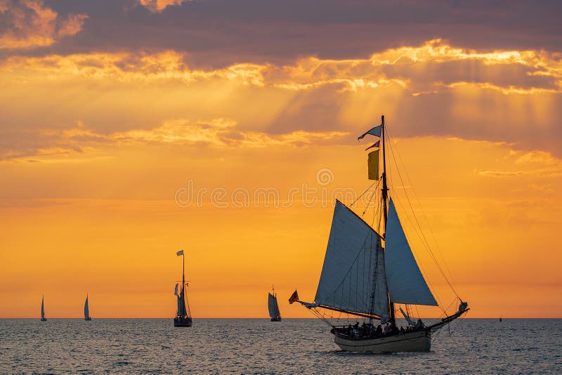 Sailing Ships on the Baltic Sea in Warnemuende, Germany Stock Photo