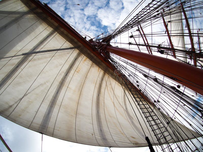 Sailing on tallship or sailboat, view of sails royalty free stock photo Sailing on tallship or sailboat, view of sails royalty free stock photo