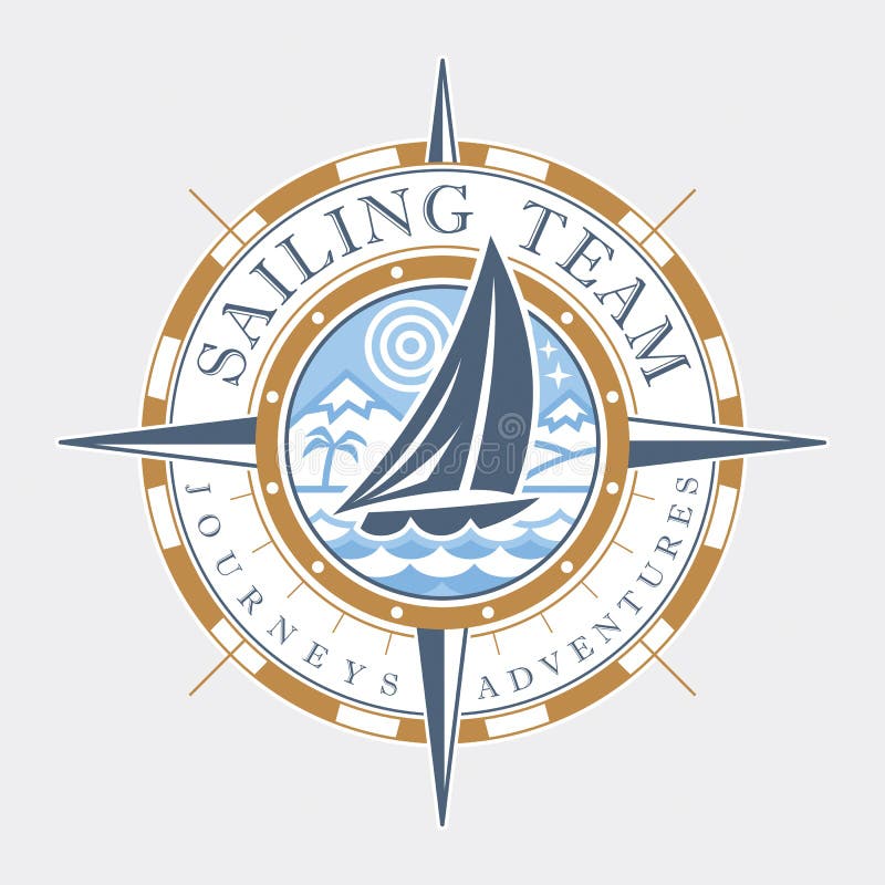 For Sailing Team Emblem. B/W Version. Stock Vector Illustration of