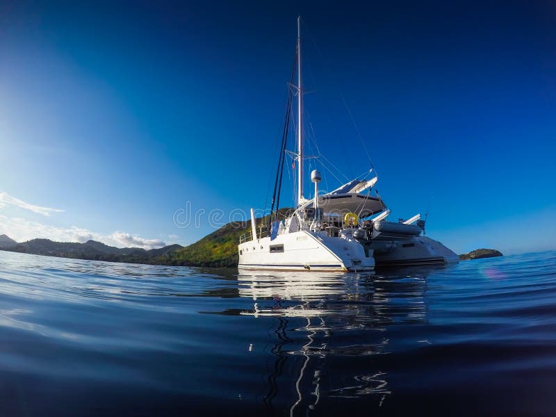 Sailing yacht catamaran sailing in the Caribbean sea