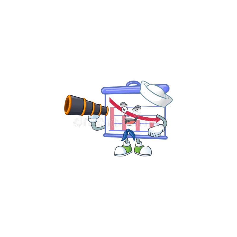 Sailor with binocular down graphic board for decrease report vector illustration. Decrease statistics vector icon vectors