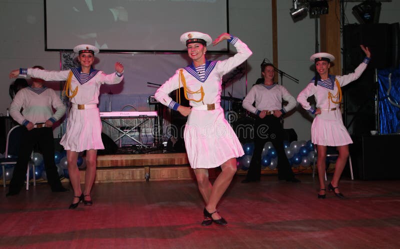 Performance, concert in the restaurant of the country club Dacha 06.10.2013. in a sailor uniform. traditional ritual dance of Russian sailors and military soldiers. Performance, concert in the restaurant of the country club Dacha 06.10.2013. in a sailor uniform. traditional ritual dance of Russian sailors and military soldiers