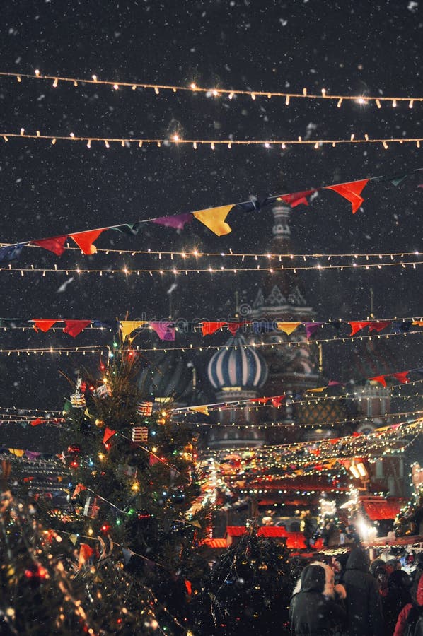 Saint Basil`s Cathedral in the Red Square. Christmas fun-fair stock photos Saint Basil`s Cathedral in the Red Square. Christmas fun-fair stock photos