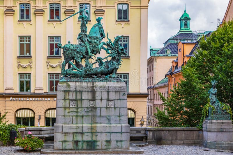 Saint George and the Dragon sculpture in Old Town Gamla Stan St stock photography Saint George and the Dragon sculpture in Old Town Gamla Stan St stock photography