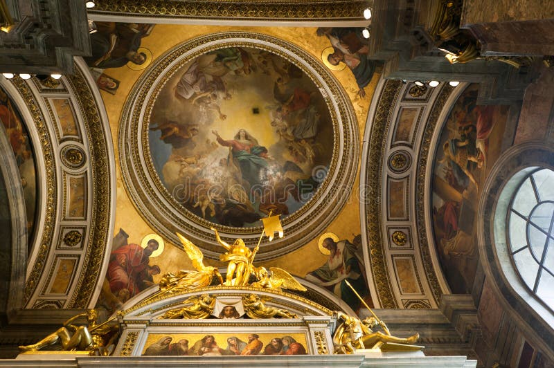 St. Isaac's Cathedral Interior. The interior was originally decorated with scores of paintings by Carlo Brullo and other great Russian masters of the day. St. Isaac's Cathedral Interior. The interior was originally decorated with scores of paintings by Carlo Brullo and other great Russian masters of the day.