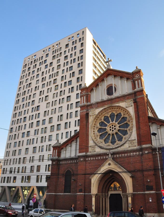 The Saint Joseph Cathedral and Cathedral Plaza royalty free stock photography
