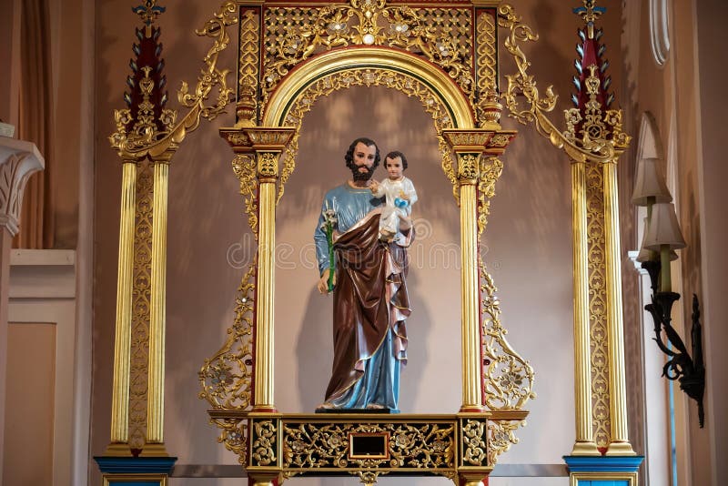 Saint Joseph Hold Infant Jesus Statue at Cathedral Church, Chanthaburi ...