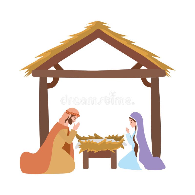 Saint Joseph and Mary Virgin in Mule Manger Characters Stock Vector ...