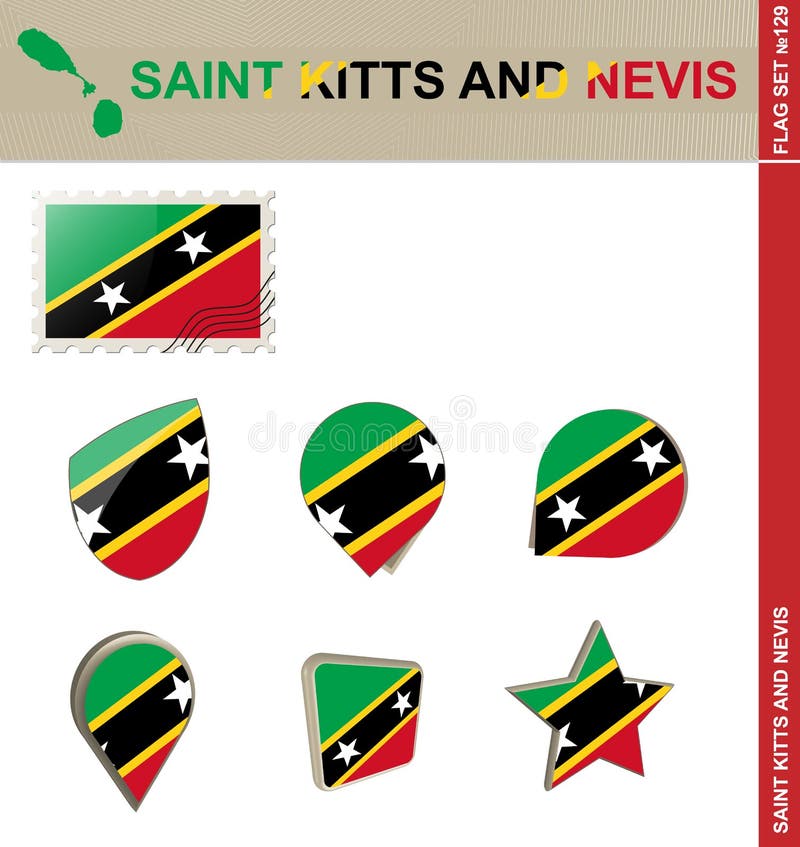 Saint Kitts and Nevis Flag Set, Flag Set #129 Stock Vector