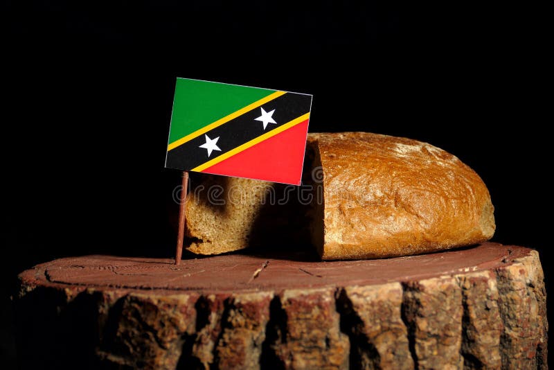 Saint Kitts and Nevis Flag on a Stump with Bread Stock Photo Image of