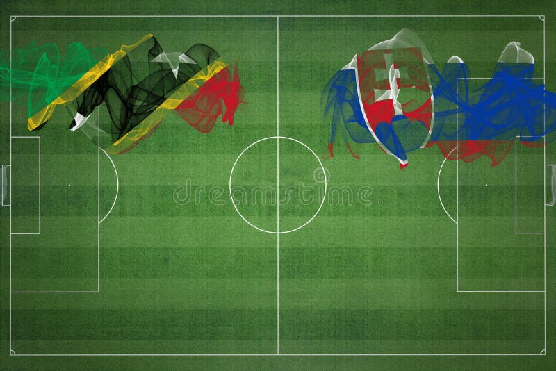Saint Kitts and Nevis vs Slovakia Soccer Match, national colors, national flags, soccer field, football game, Copy space