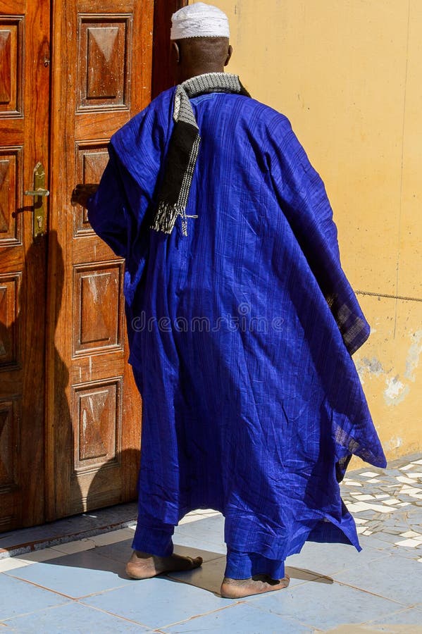 Unidentified Senegalese Man in Blue Traditional Clothes and Sku ...