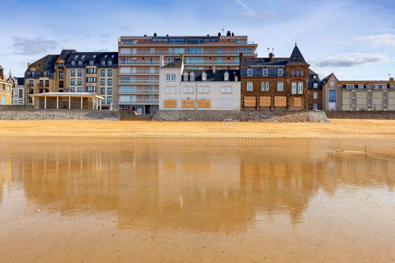 Saint-Malo. Sandy Beach at Low Tide. Stock Image - Image of europe ...