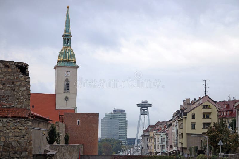 Saint Martins Cathedral and New Bridge cityscape Bratislava