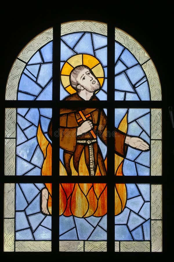 Saint Nikola Tavelic, stained glass window at St. Mark`s Church in Jakusevec, Zagreb