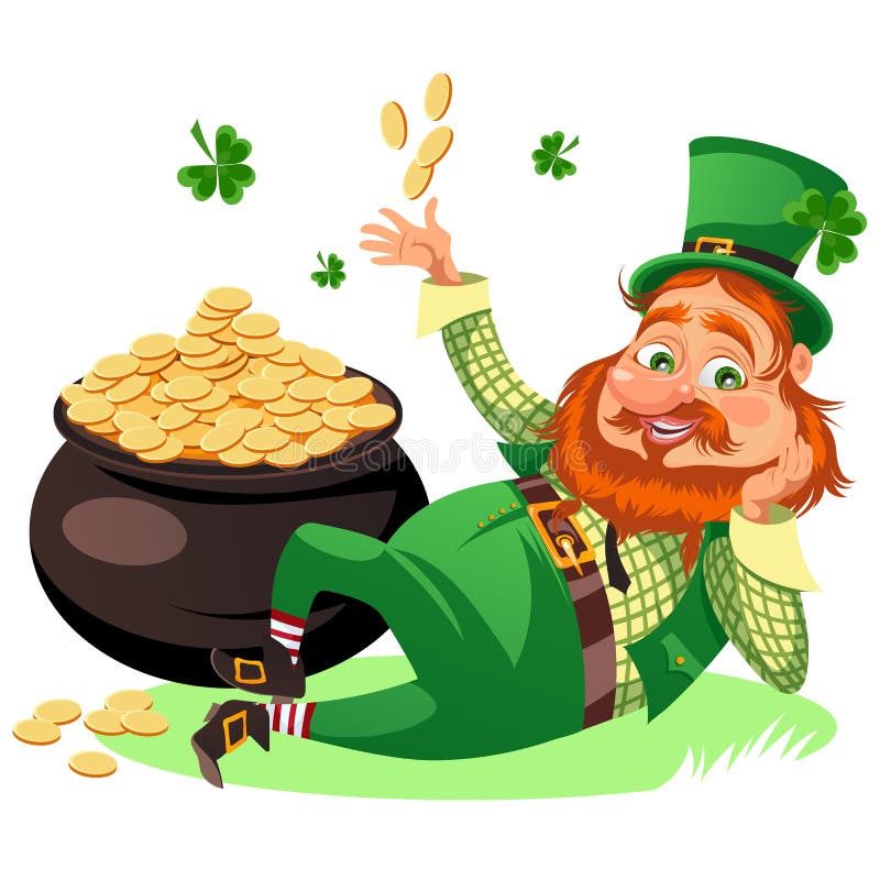 Saint Patrick Day Characters, Leprechaun with Red Beard Man in Cylinder  Symbol of Luck Shamrock, Cartoon Elf Sits Near Stock Vector - Illustration  of green, gold: 109744238