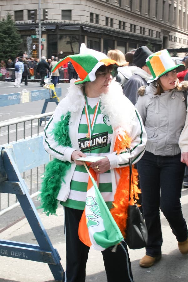 A man in traditional irish clothing playing drums on Saint Patricks Day  Parade in New York City, USA Stock Photo - Alamy