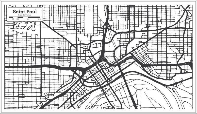 St Paul - Minnesota - Map - B&W - Vintage Print Poster