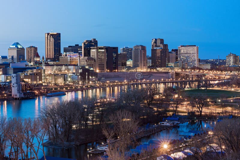 Saint Paul Skyline and Riverfront at Night Stock Image Image of