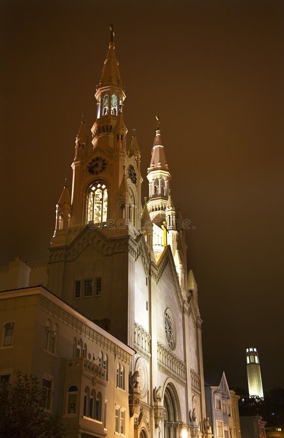 Saint Peter Church Coit Tower Night San Francisco