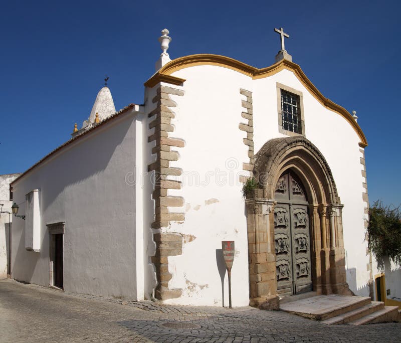 Saint Peters church facade under a blue sky at Elvas royalty free stock photo Saint Peters church facade under a blue sky at Elvas royalty free stock photo