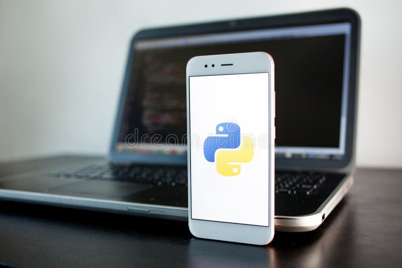 SAINT PETERSBURG, RUSSIA - MAY 16, 2019: Mobile application development, Python programming language royalty free stock photography