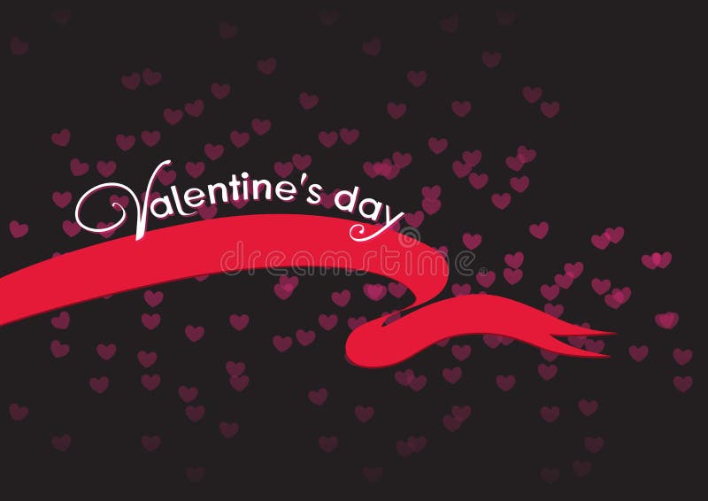 Saint-Valentin, carte de contraste avec le fond noir et ruban rouge illustration stock Saint-Valentin, carte de contraste avec le fond noir et ruban rouge illustration stock