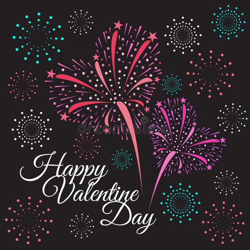 Saint Valentin heureux - feu d'artifice de coeur sur le fond noir illustration stock Saint Valentin heureux - feu d'artifice de coeur sur le fond noir illustration stock