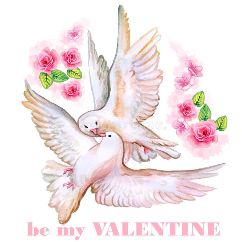 Saint Valentine s Day greeting card design. Hand drawn watercolor Valentine card. Be my Valentine title