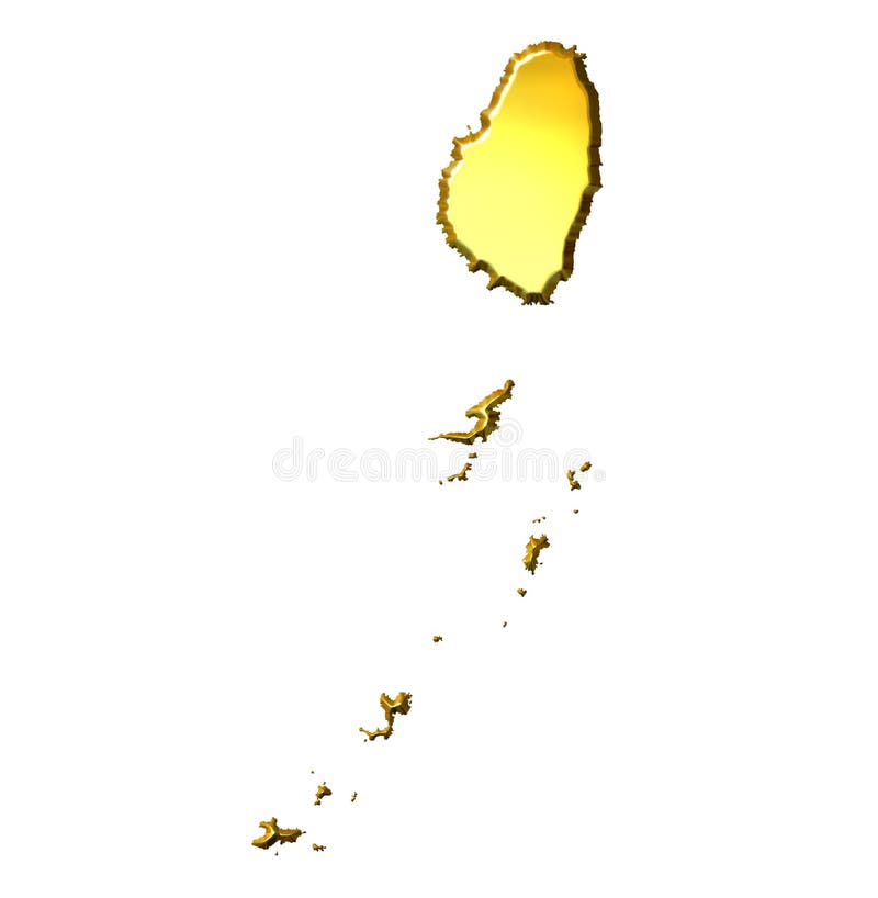 Saint Vincent and the Grenadines 3d Golden Map stock illustration