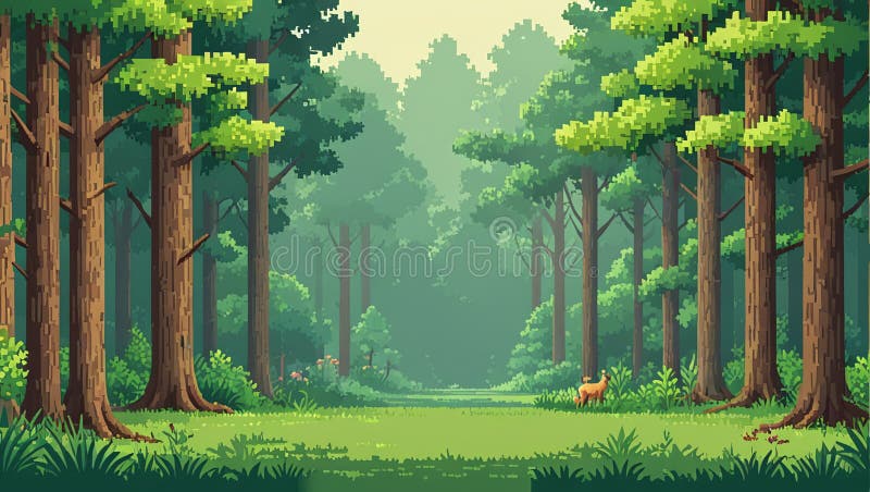 Saipixel wald lebhafte pixelige waldszene stock abbildung