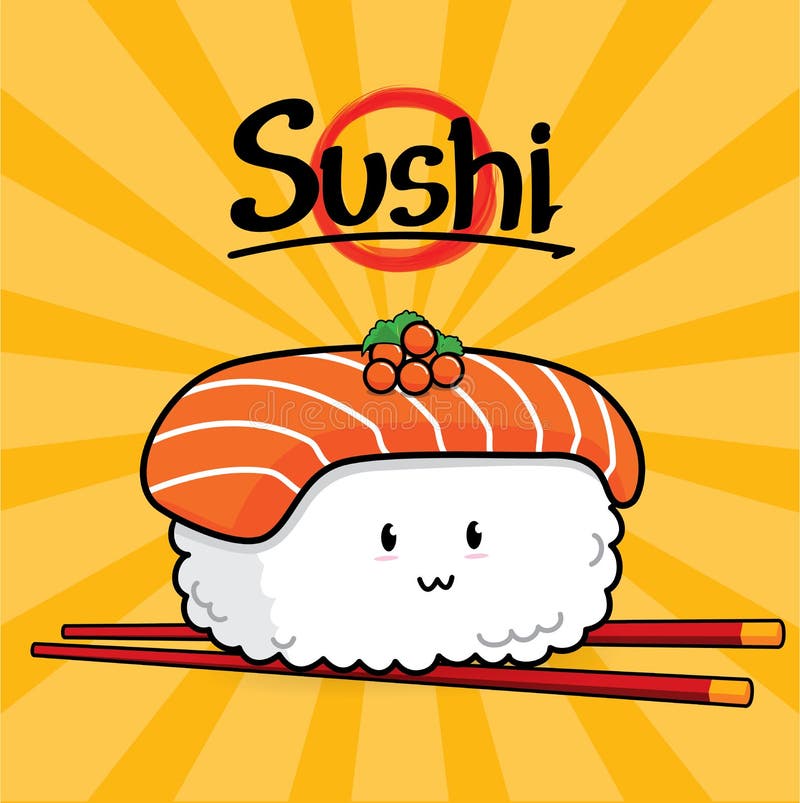 Cartoon Nigiri Sushi with Smoked Salmon Stock Vector - Illustration of ...
