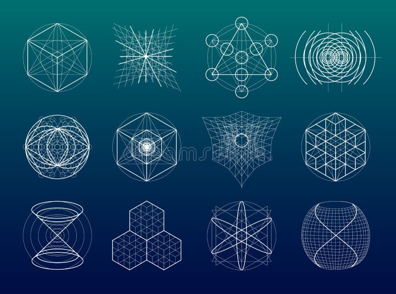 Sakral geometrisymbol- och beståndsdeluppsättning stock illustrationer Sakral geometrisymbol- och beståndsdeluppsättning stock illustrationer