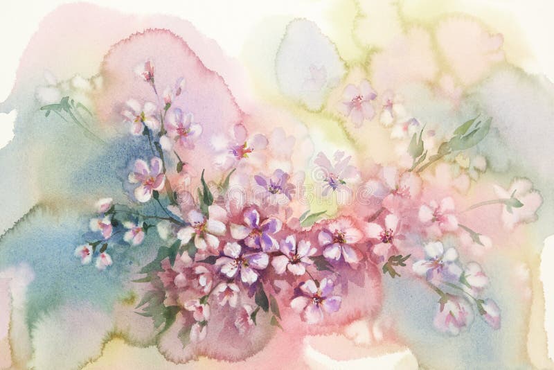 Sakura bloom watercolor background. Spring flowering. Pastel colors