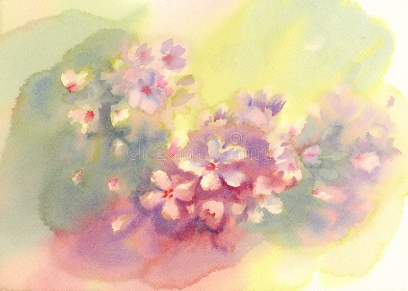 Sakura bloom watercolor background. Spring flowering. Pastel colors