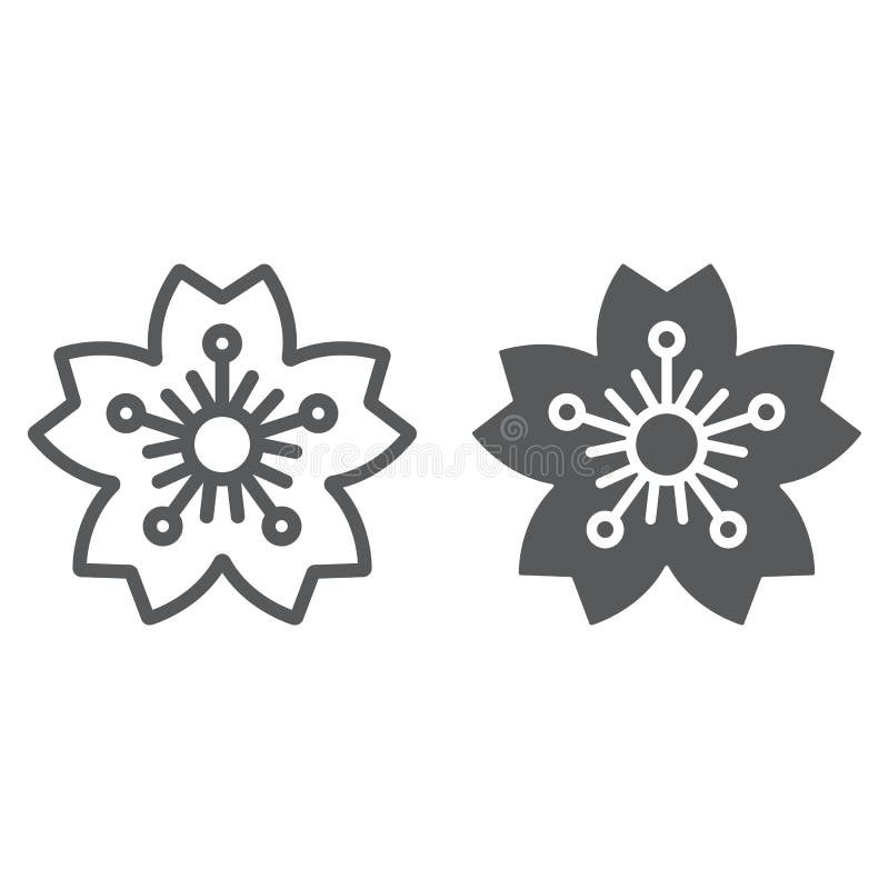 Sakura linia, glif ikona, Japan i kwiat, czereśniowego okwitnięcia znak, wektorowe grafika, liniowy wzór na bielu royalty ilustracja