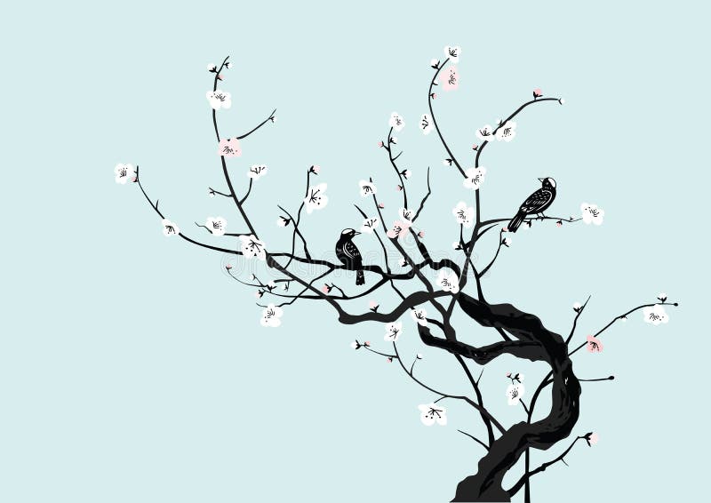 Sakura und Vögel stock abbildung Sakura und Vögel stock abbildung