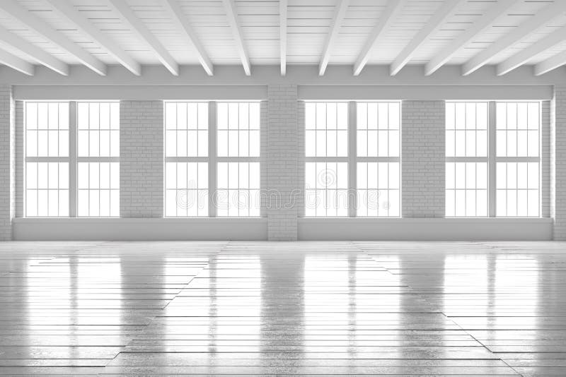 Sala branca interior, modelo do sótão do espaço aberto ilustração do vetor Sala branca interior, modelo do sótão do espaço aberto ilustração do vetor